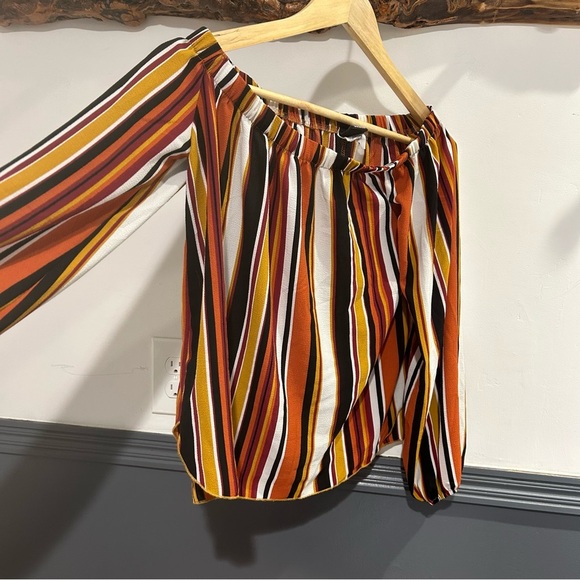Windsor Striped Off-Shoulder Blouse Orange, Brown and Black - Medium - Picture 8 of 10